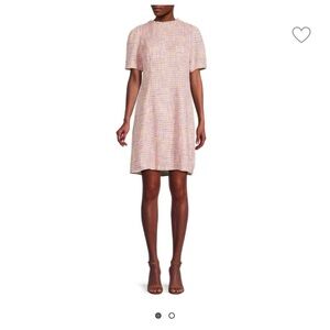 NWT Nanette Lepore Ruffle Neck  Pink Tweed Shift Dress 12 Size Runs Small $148